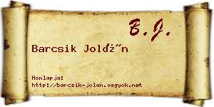 Barcsik Jolán névjegykártya